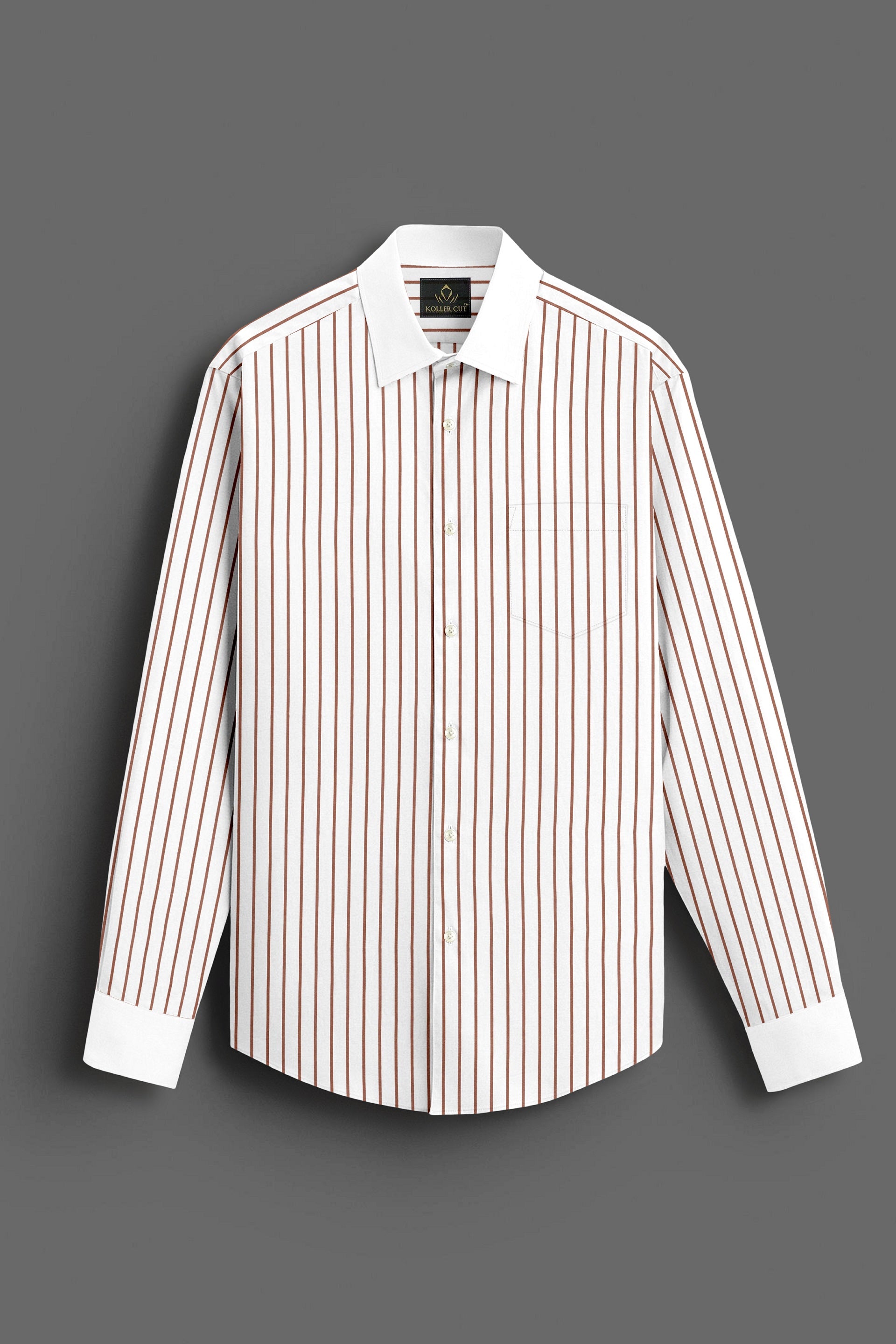 White and Copper Brown Stripes Designer Cotton Shirt