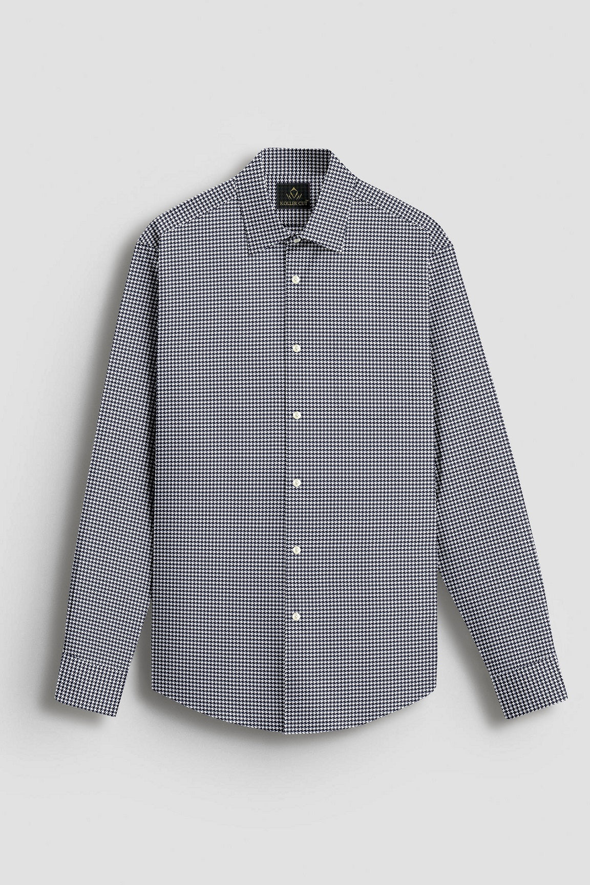 Jet Black and White Hounds Tooth Checks Cotton Shirt