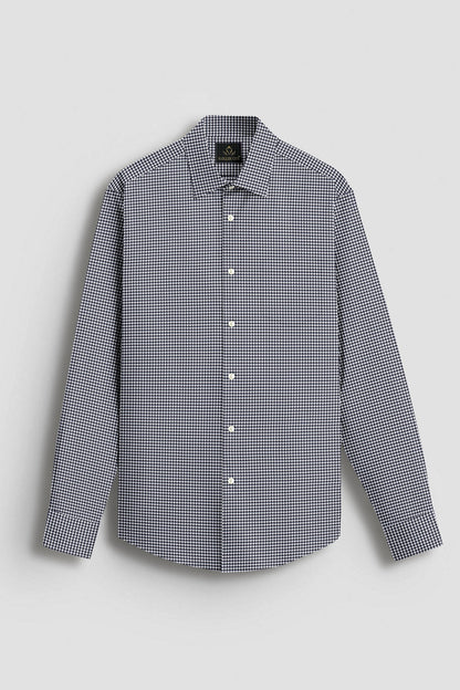 Jet Black and White Hounds Tooth Checks Cotton Shirt