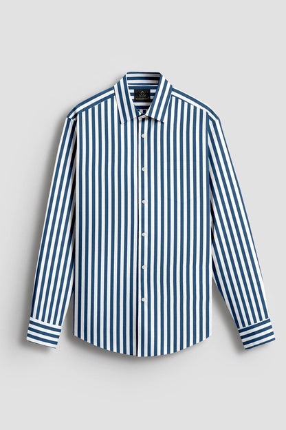 White and Victoria Blue Chalk Stripes Cotton Shirt
