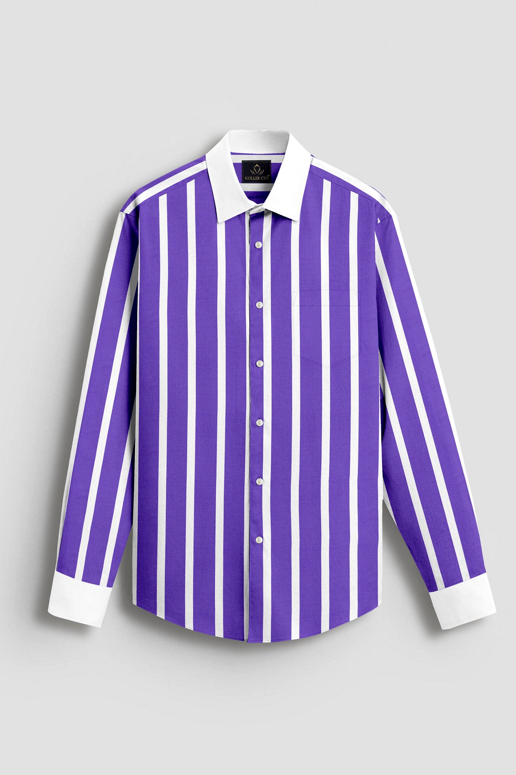 Iris Purple and White Wide Chalk Stripes Designer Cotton Shirt