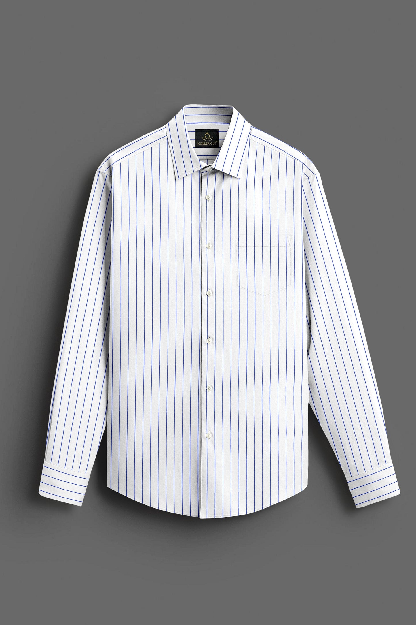 White and Dodger Blue Pin Stripes Cotton Shirt