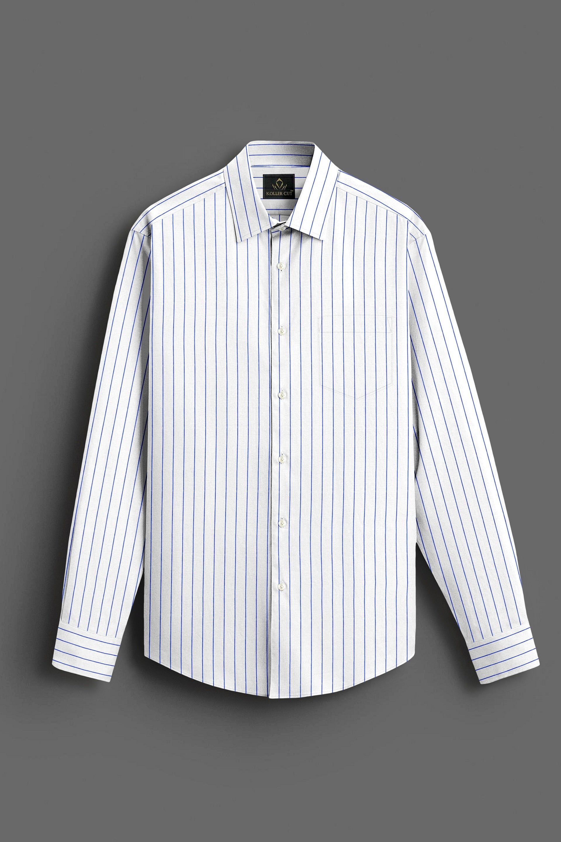 White and Dodger Blue Pin Stripes Cotton Shirt
