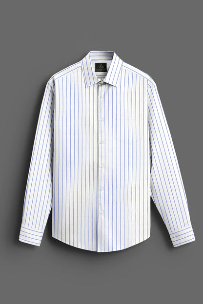 White and Dodger Blue Pin Stripes Cotton Shirt