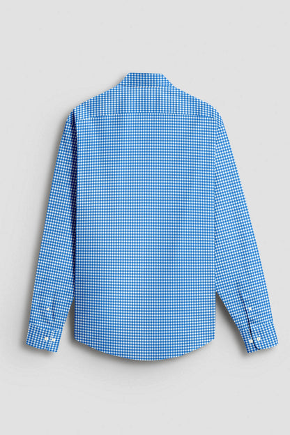 White and Brunnera Blue Gingham Checks Cotton Shirt