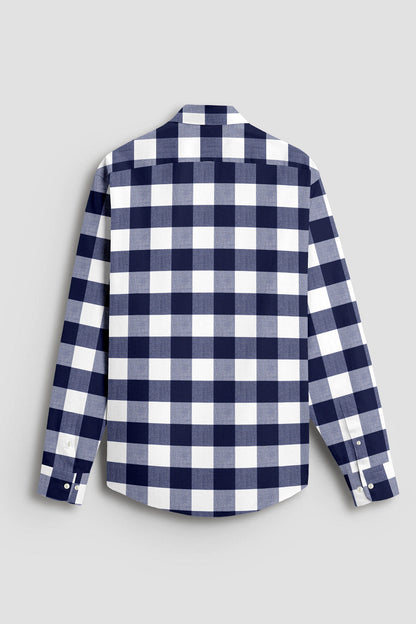 White and Ink Blue Buffalo Checks Cotton Shirt