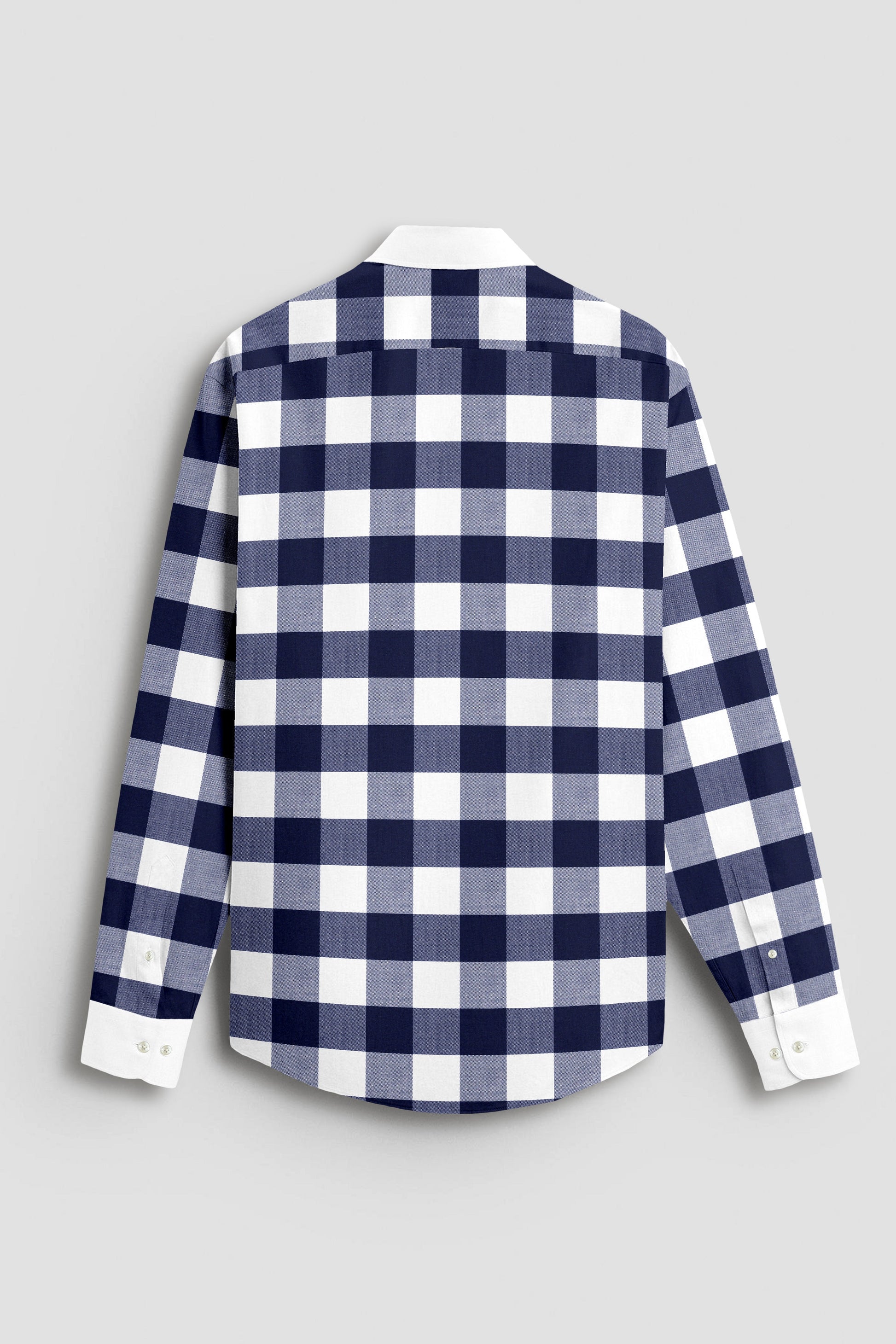 White and Ink Blue Buffalo Checks Designer Cotton Shirt