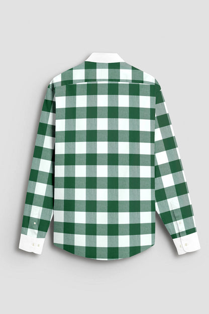 White and Emerald Green Buffalo Chekcs Oxford Designer Cotton Shirt