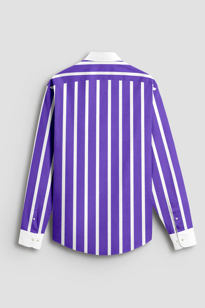 Iris Purple and White Wide Chalk Stripes Designer Cotton Shirt