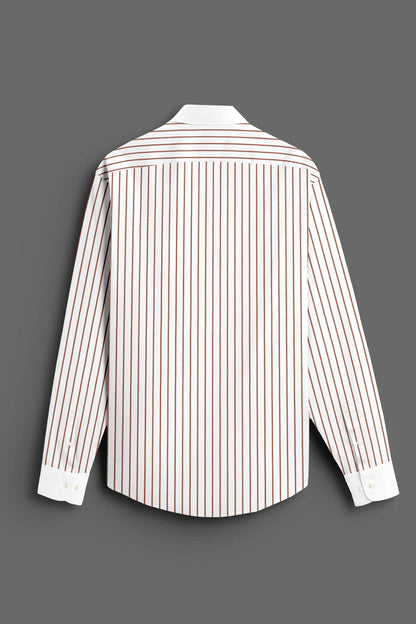 White and Copper Brown Stripes Designer Cotton Shirt