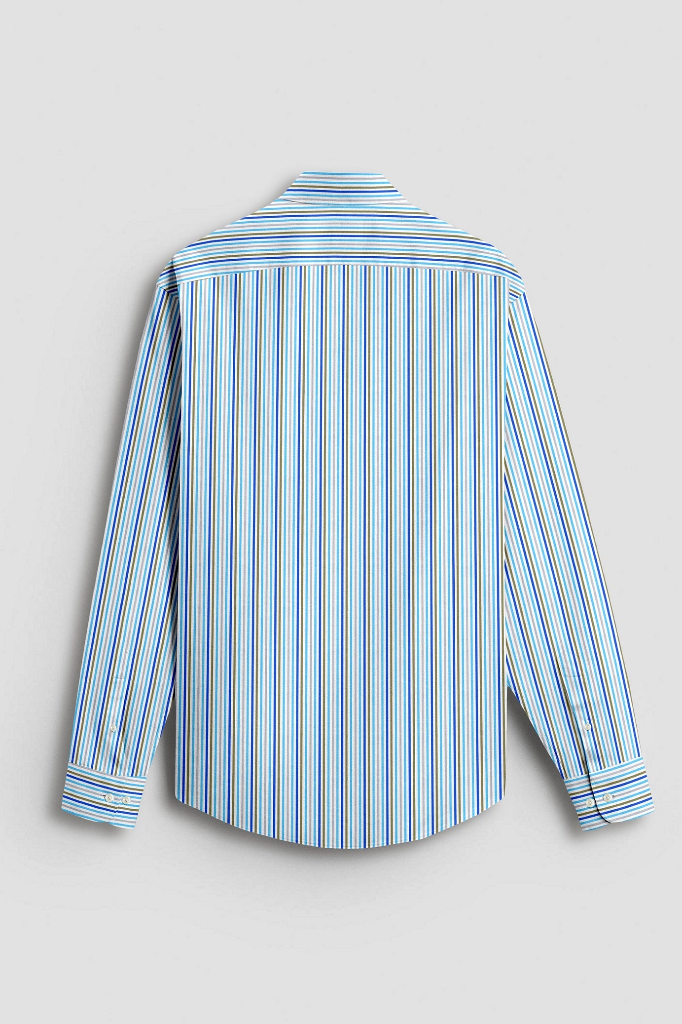 White with Cloisonne Blue and basil Green Multicolored Multitrack Stripes Cotton Shirt