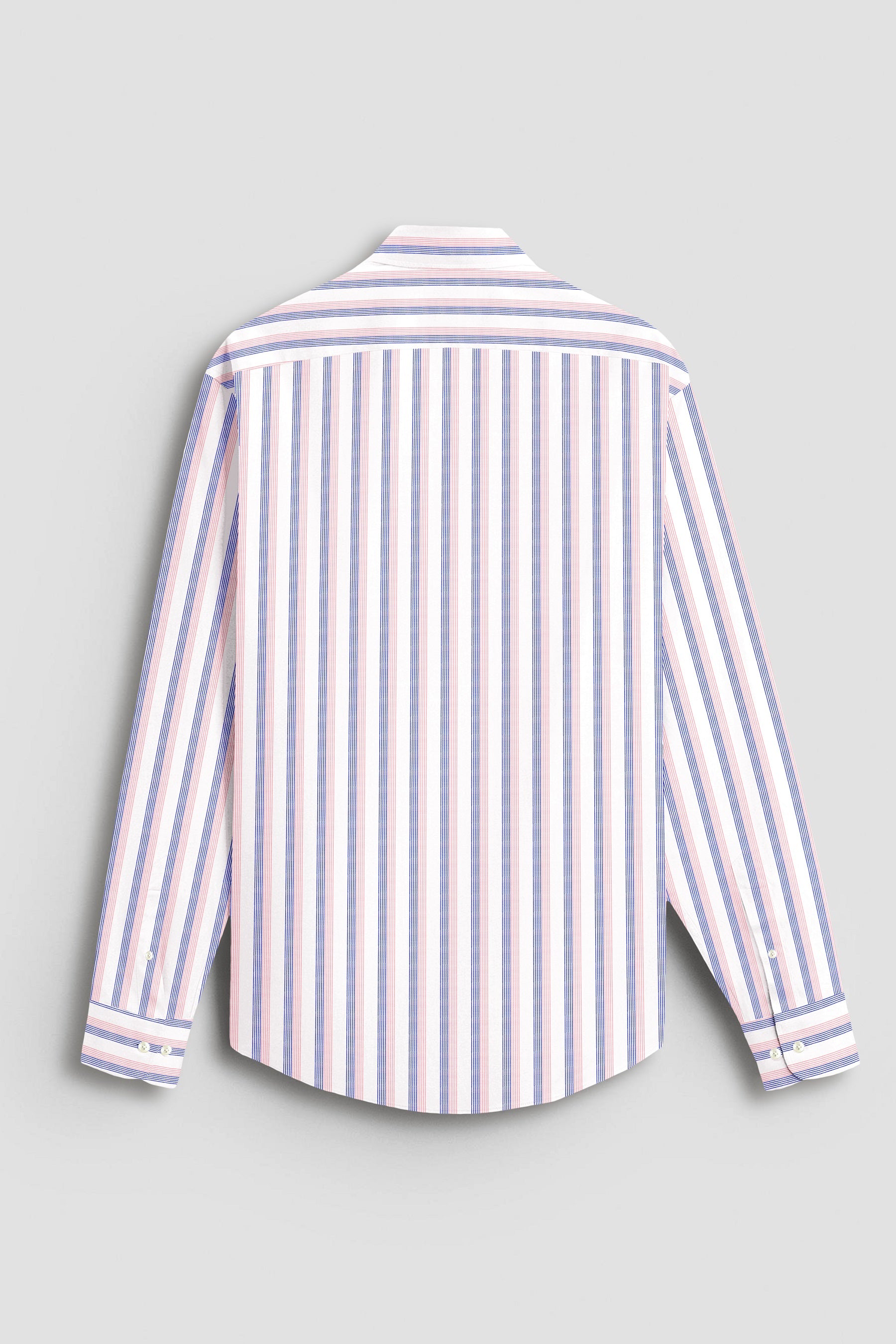 White with Coral Pink and Limoges Blue Pinstripes Cotton Shirt