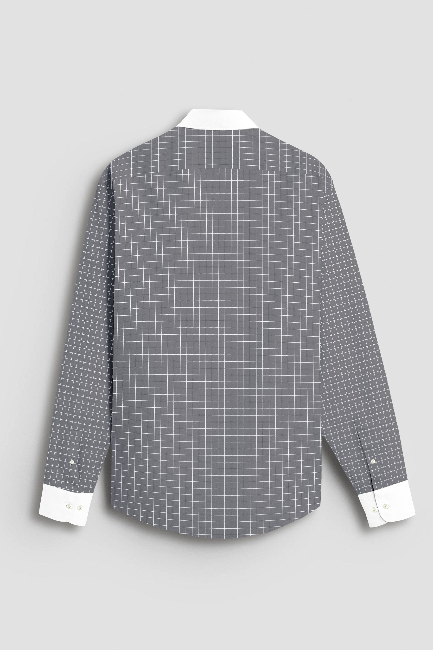 Graphite Gray and Snow White Checks Designer Cotton Shirt