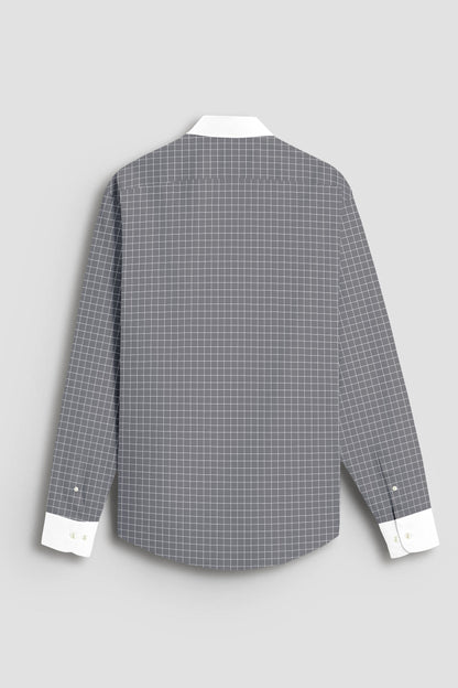Graphite Gray and Snow White Checks Designer Cotton Shirt