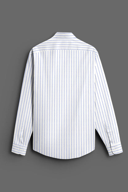 White and Dodger Blue Pin Stripes Cotton Shirt