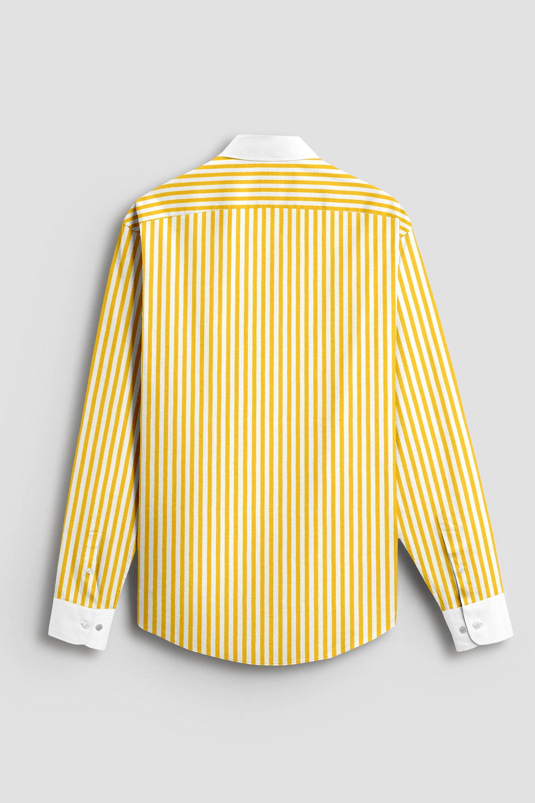 Lemon Yellow and White Candy Stripes Designer Cotton Shirt