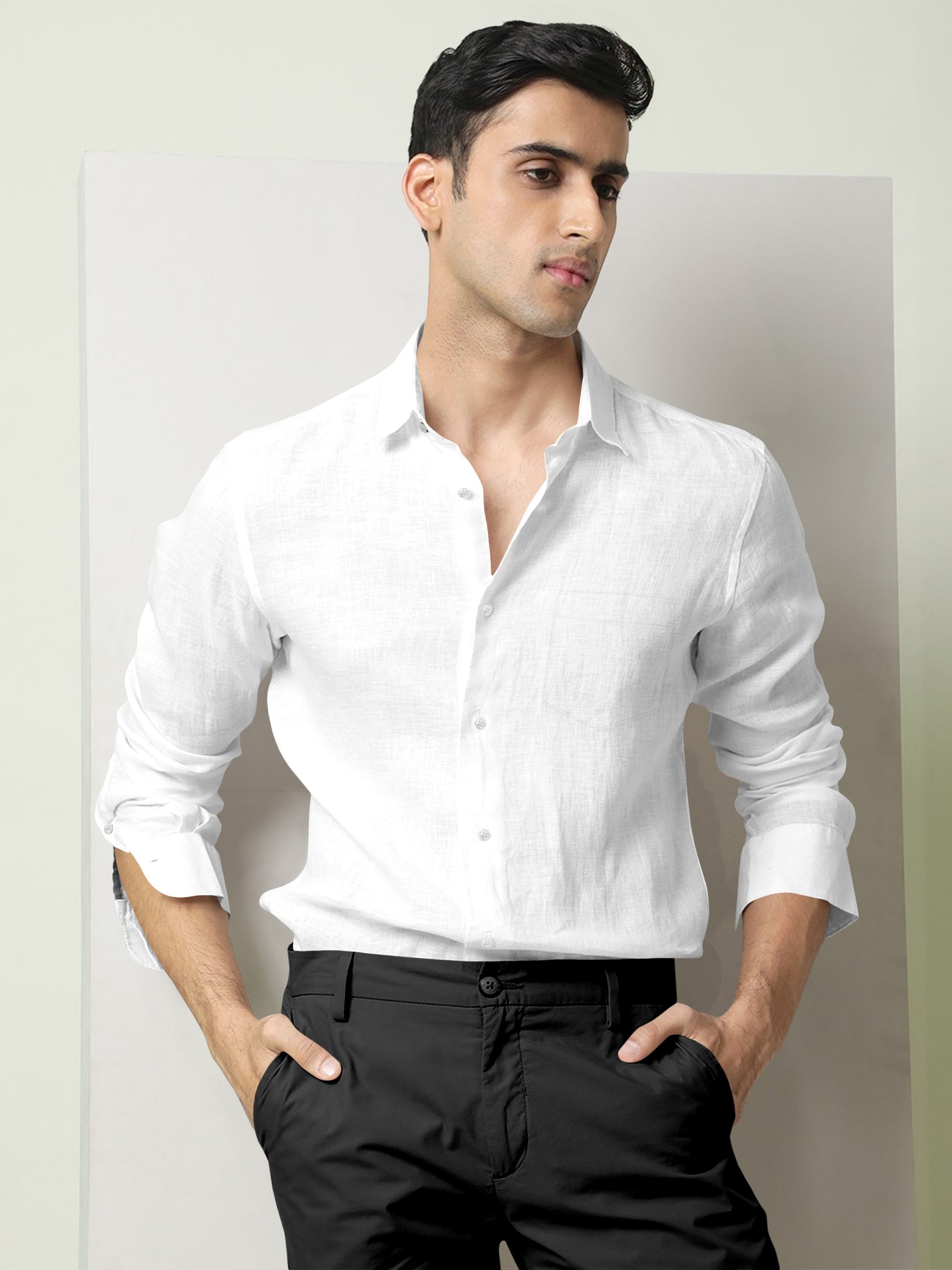 Bright White Luxurious Linen Shirt