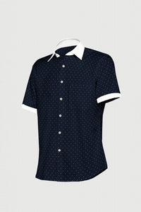 Midnight Blue with White Dotted Designer Cotton Shirt