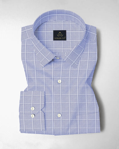 Ethereal Blue and Frost White Checks Cotton Shirt
