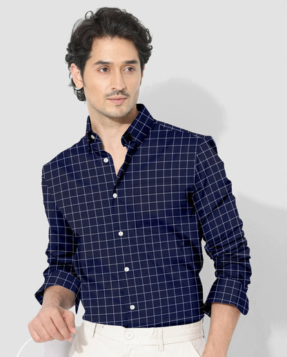 Sodalite Blue and Salt White Graph Checks Cotton Shirt
