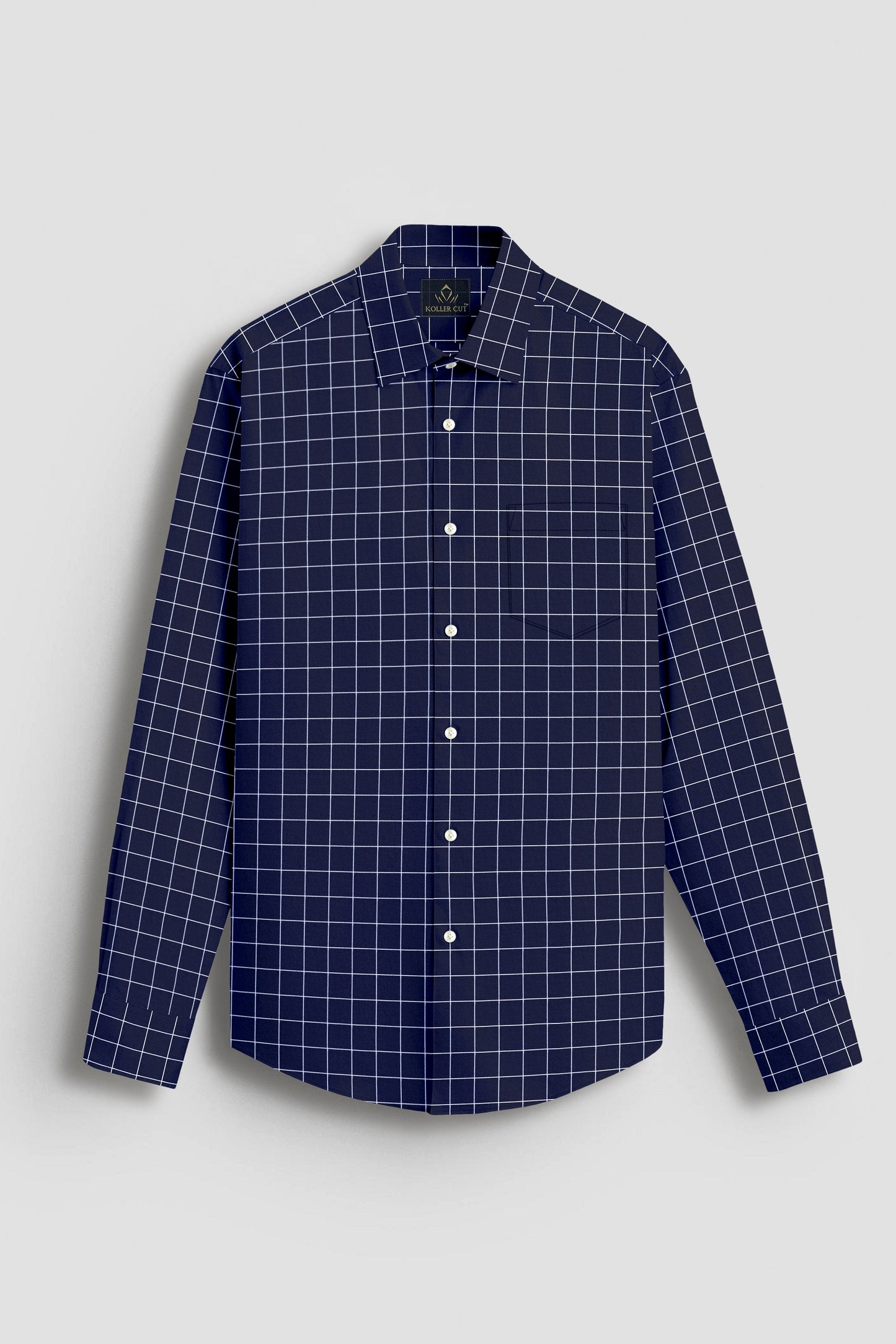 Sodalite Blue and Salt White Graph Checks Cotton Shirt