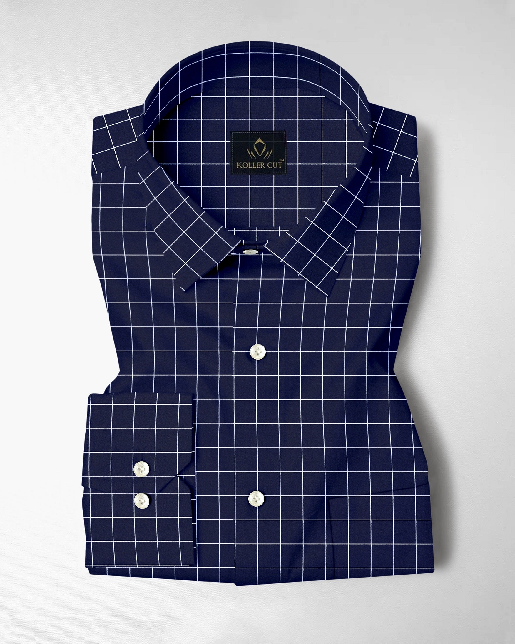 Sodalite Blue and Salt White Graph Checks Cotton Shirt