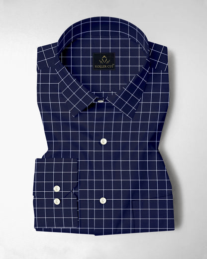 Sodalite Blue and Salt White Graph Checks Cotton Shirt