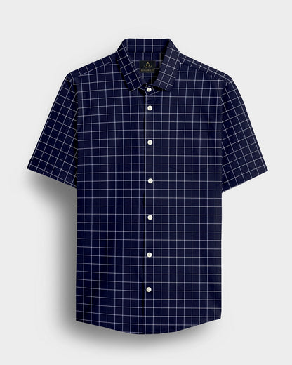 Sodalite Blue and Salt White Graph Checks Cotton Shirt