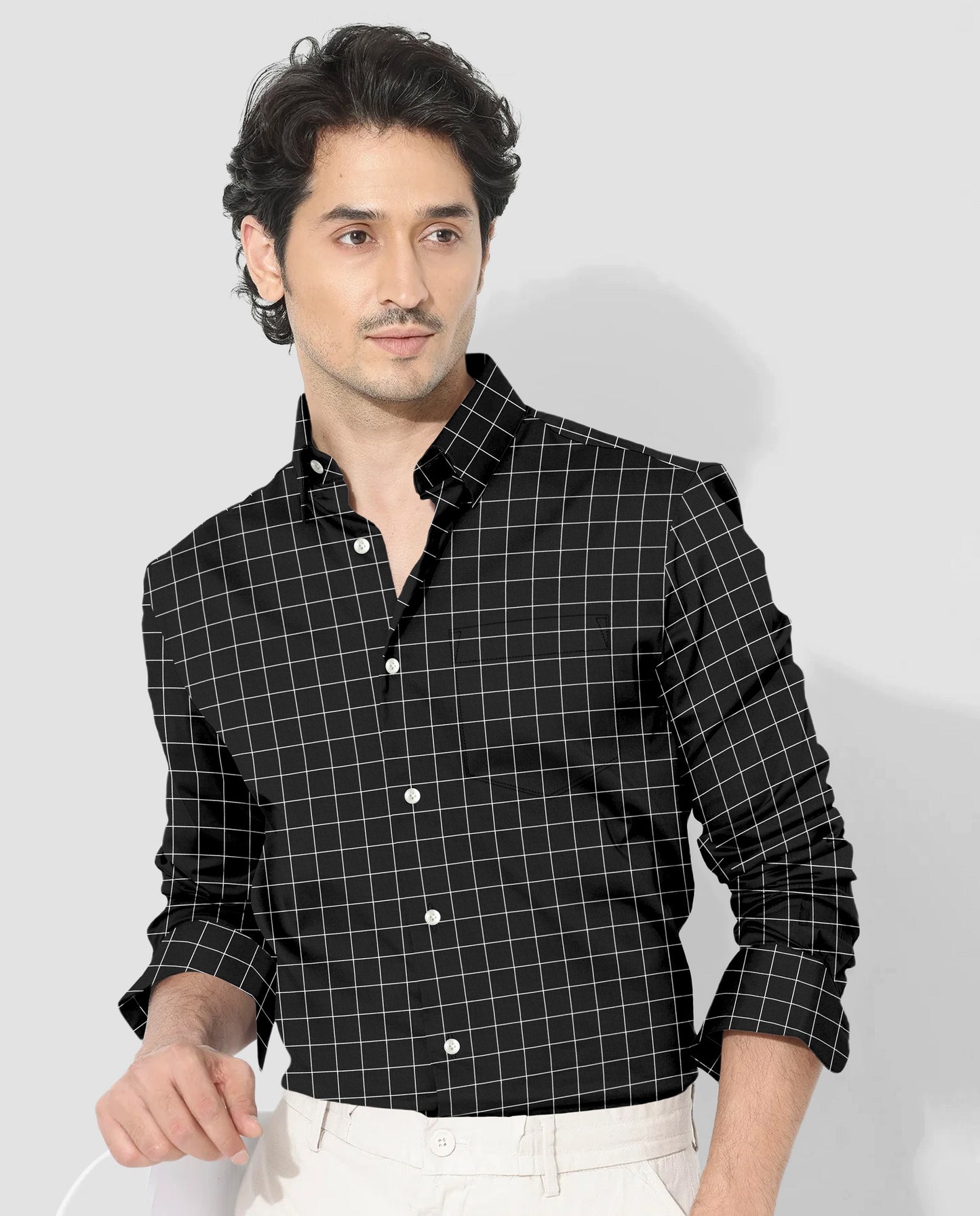 Raven Black and Salt White Graph Checks Cotton Shirt