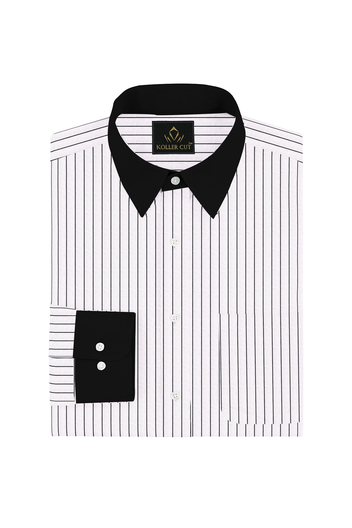 Jet Black and White Pinstripes Designer Cotton Shirt