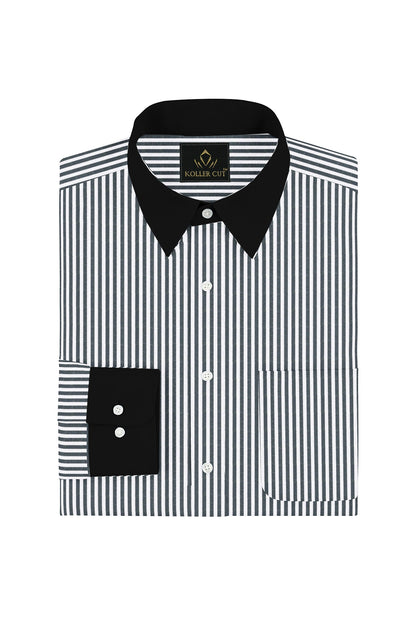Charcoal Black and White Candy Stripes Designer Cotton Shirt