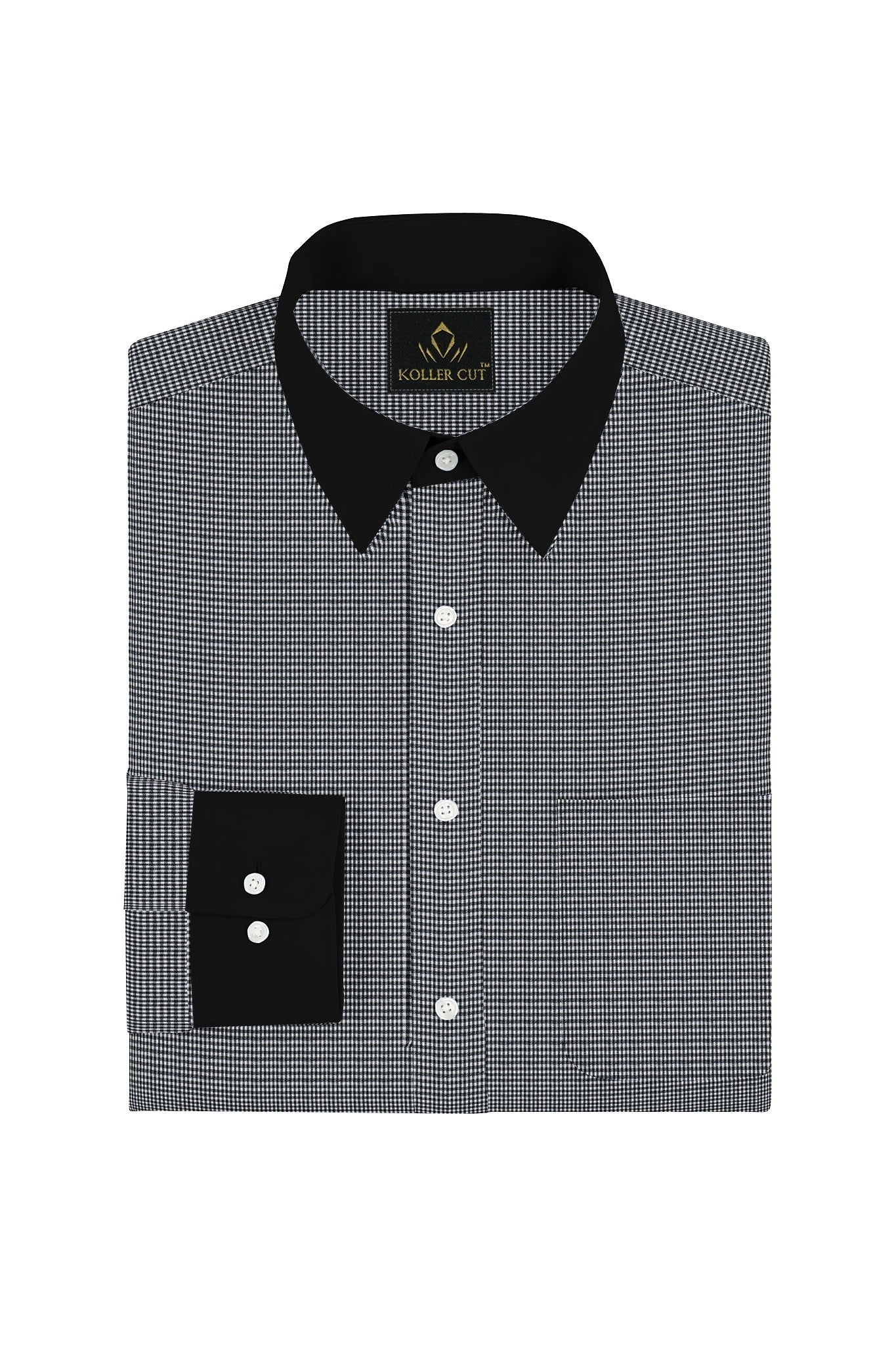 Jet Black and White Checks Designer Cotton Shirt- Plus size designer shirts