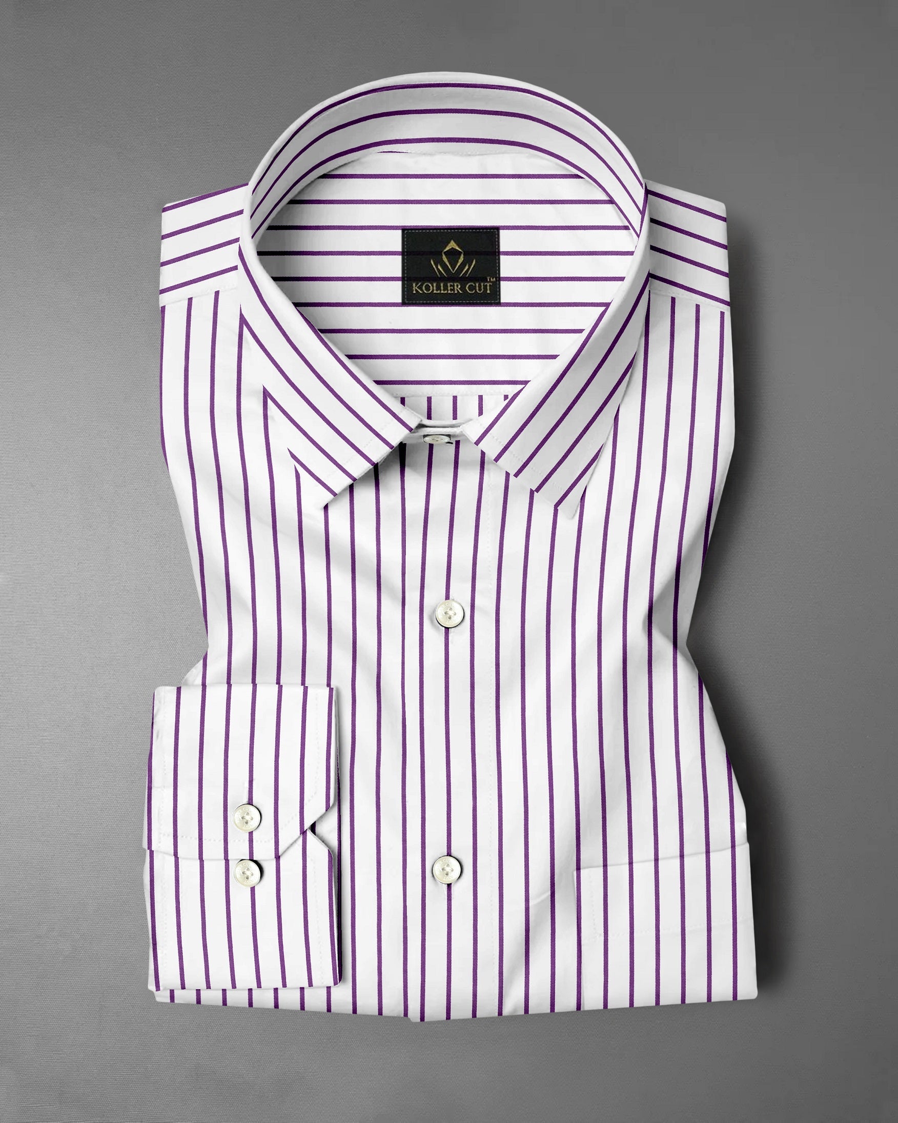 White and Dahlia Purple Stipes Cotton Shirt