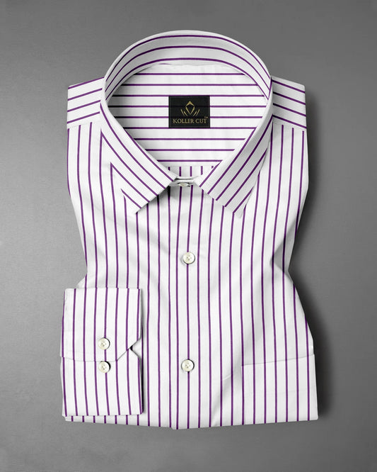 White and Dahlia Purple Stipes Cotton Shirt