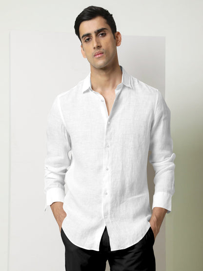 Bright White Luxurious Linen Shirt