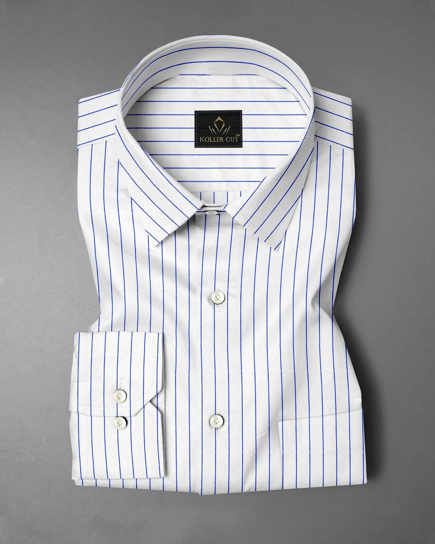 White and Dodger Blue Pin Stripes Cotton Shirt