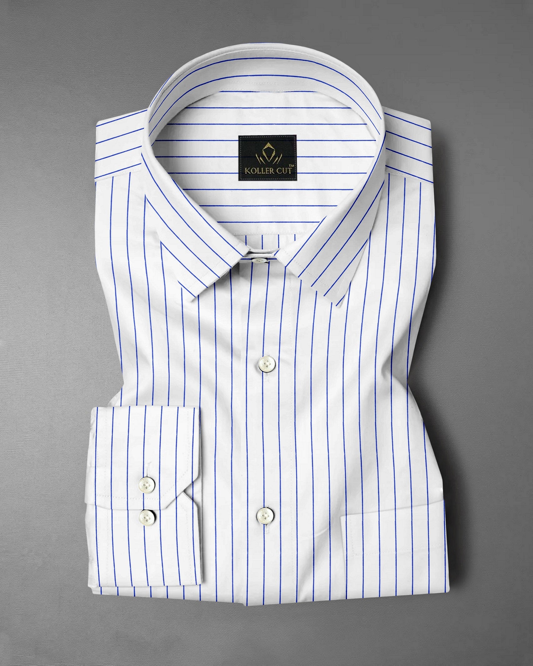 White and Dodger Blue Pin Stripes Cotton Shirt