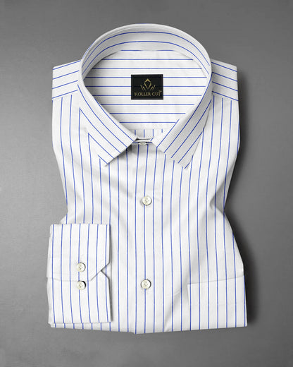 White and Dodger Blue Pin Stripes Cotton Shirt