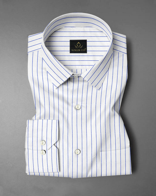 White and Dodger Blue Pin Stripes Cotton Shirt