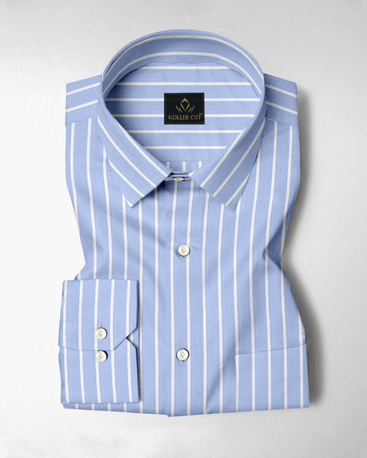 Ethereal Blue and White Stripes Cotton Shirt