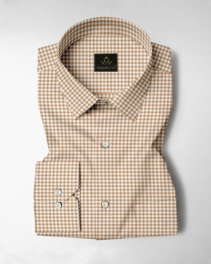 White and Frappe Brown Gingham Checks Cotton Shirt