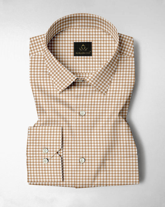 White and Frappe Brown Gingham Checks Cotton Shirt