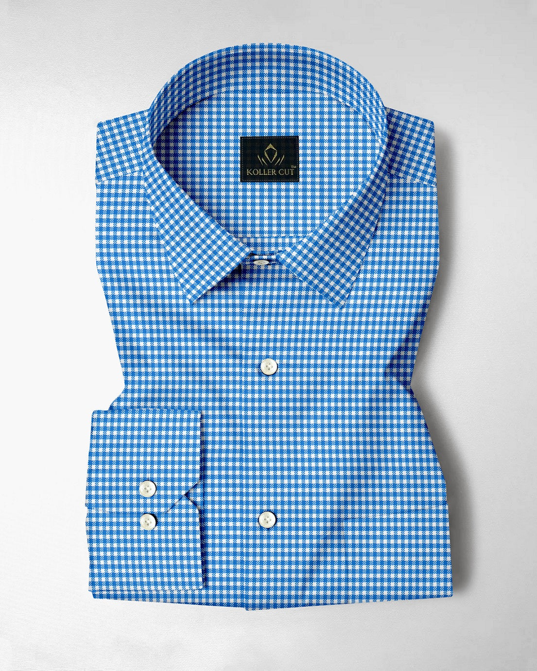 White and Brunnera Blue Gingham Checks Cotton Shirt
