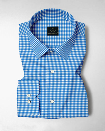 White and Brunnera Blue Gingham Checks Cotton Shirt