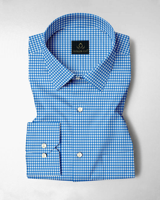 White and Brunnera Blue Gingham Checks Cotton Shirt