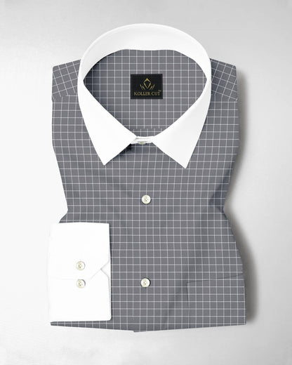 Graphite Gray and Snow White Checks Designer Cotton Shirt