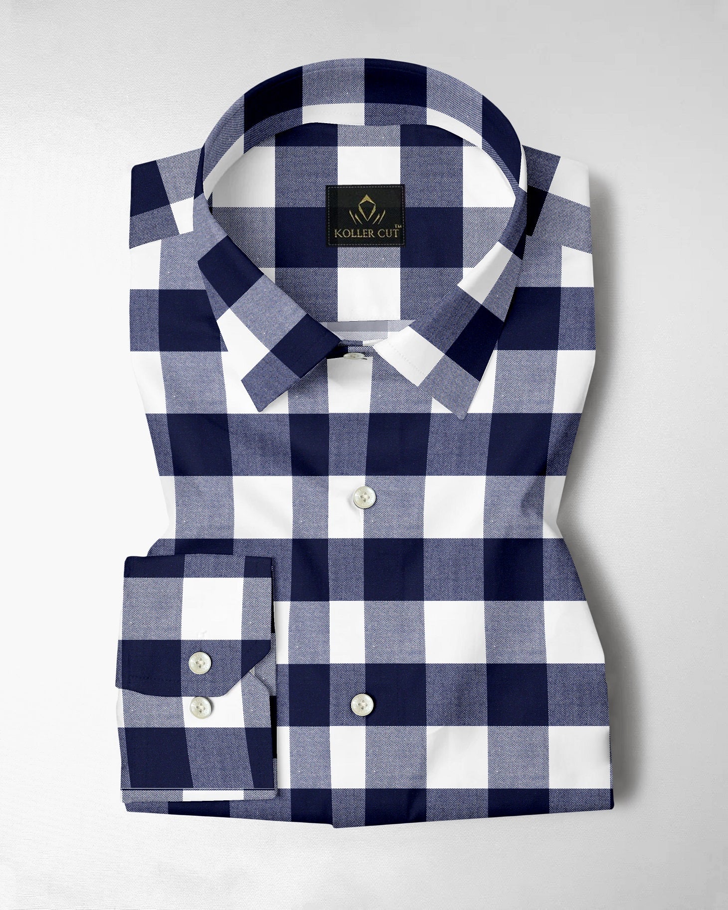 White and Ink Blue Buffalo Checks Cotton Shirt