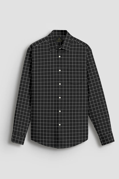 Raven Black and Salt White Graph Checks Cotton Shirt