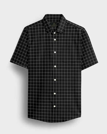 Raven Black and Salt White Graph Checks Cotton Shirt