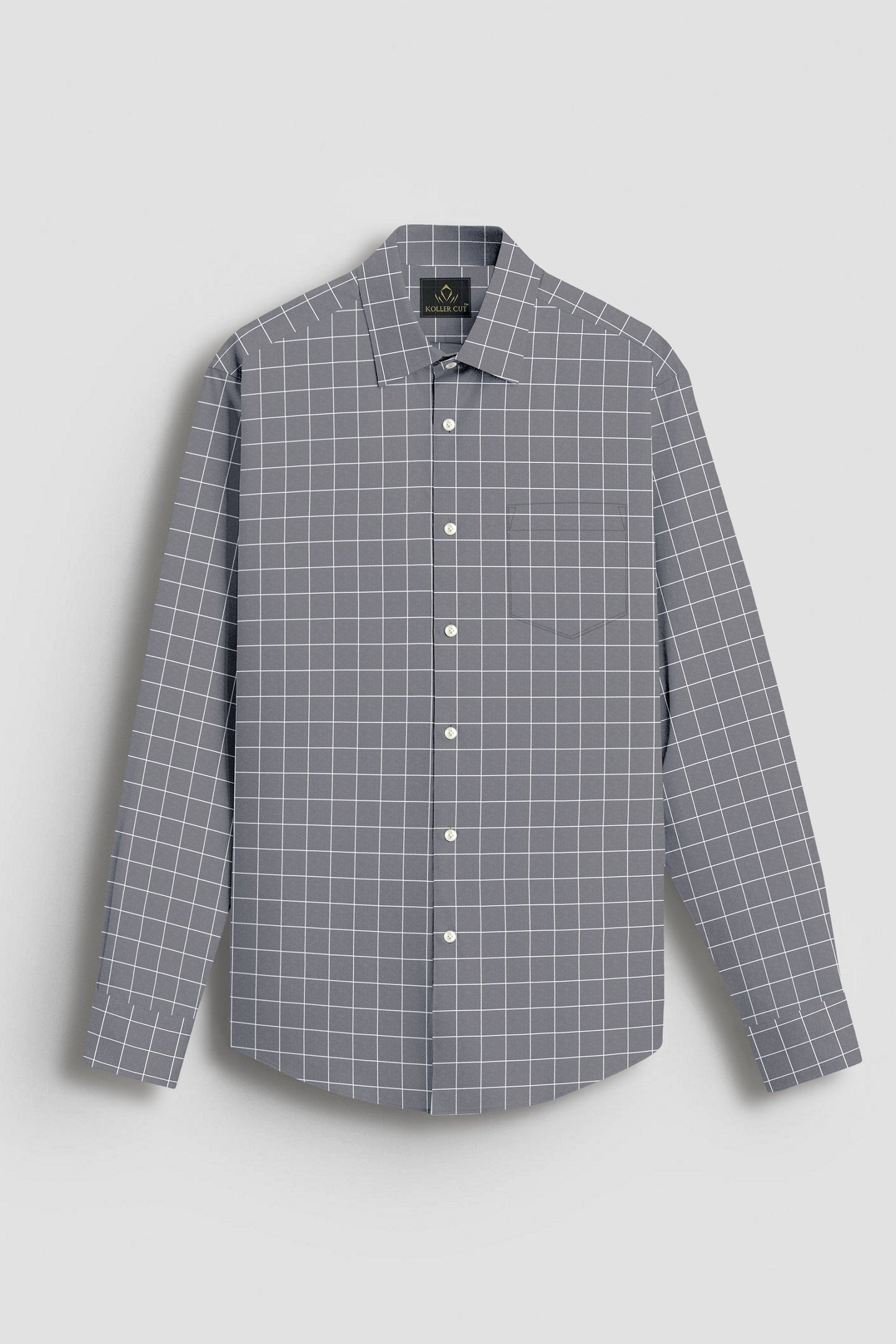 Titanium Gray and Salt White Graph Checks Cotton Shirt